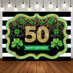 Lofaris Black White Stripes Clover 50th Birthday Backdrop