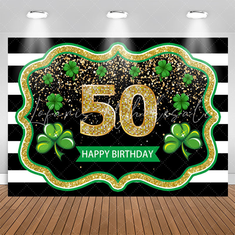 Lofaris Black White Stripes Clover 50th Birthday Backdrop