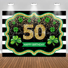 Lofaris Black White Stripes Clover 50th Birthday Backdrop