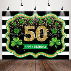 Lofaris Black White Stripes Clover 50th Birthday Backdrop