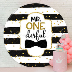 Lofaris Black White Stripes Round 1st Birthday Backdrop