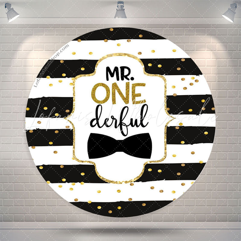 Lofaris Black White Stripes Round 1st Birthday Backdrop