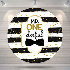 Lofaris Black White Stripes Round 1st Birthday Backdrop