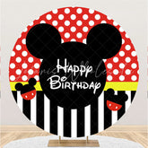 Lofaris Black White Stripes Round Red Mouse Birthday Backdrop