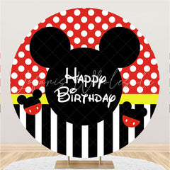 Lofaris Black White Stripes Round Red Mouse Birthday Backdrop