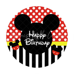 Lofaris Black White Stripes Round Red Mouse Birthday Backdrop