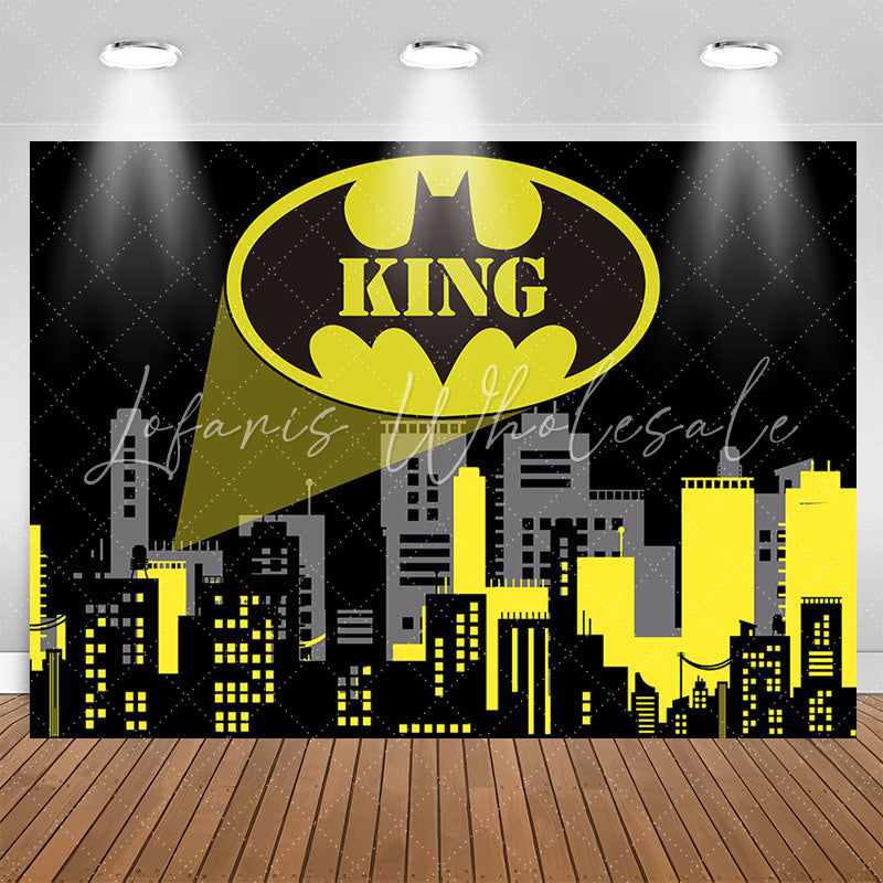 Black Yellow City Superhero Comics Birthday Backdrop