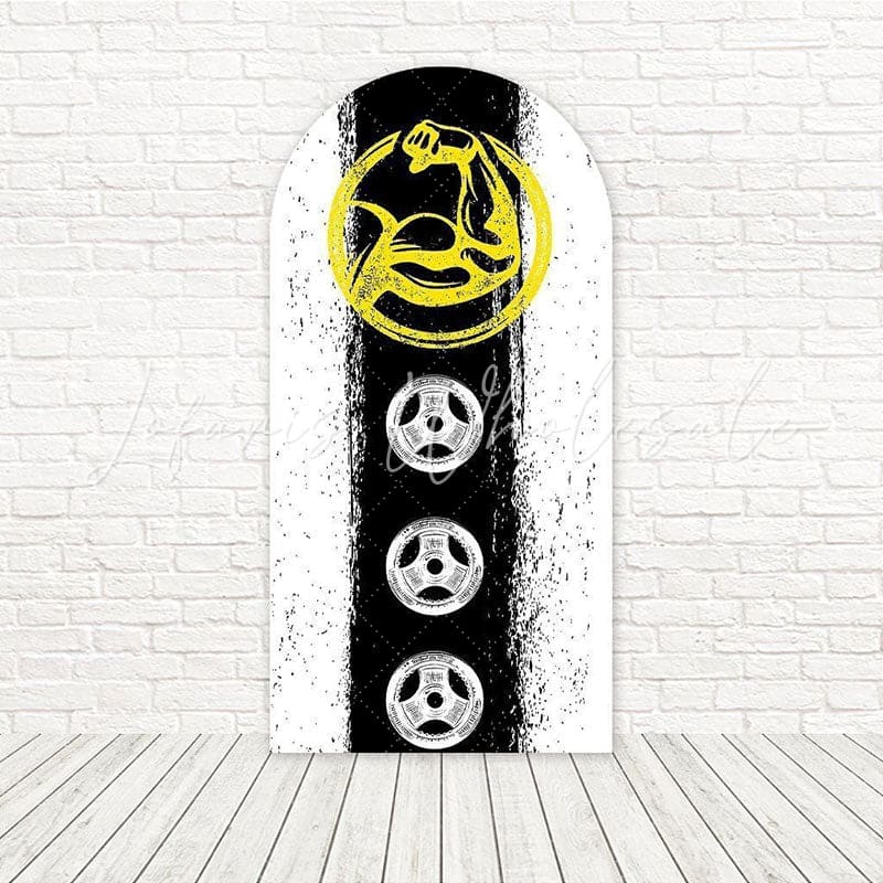 Black Yellow Gym Dynamic Arch Backdrop For Sports And Fitness