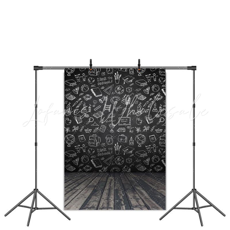 Lofaris Blackboard and Wooden Floor Back to School Backdrop