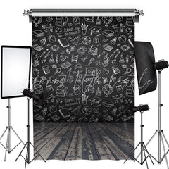 Lofaris Blackboard and Wooden Floor Back to School Backdrop