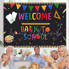 Lofaris Blackoard Welcome Back To School Colored Flag Backdrop