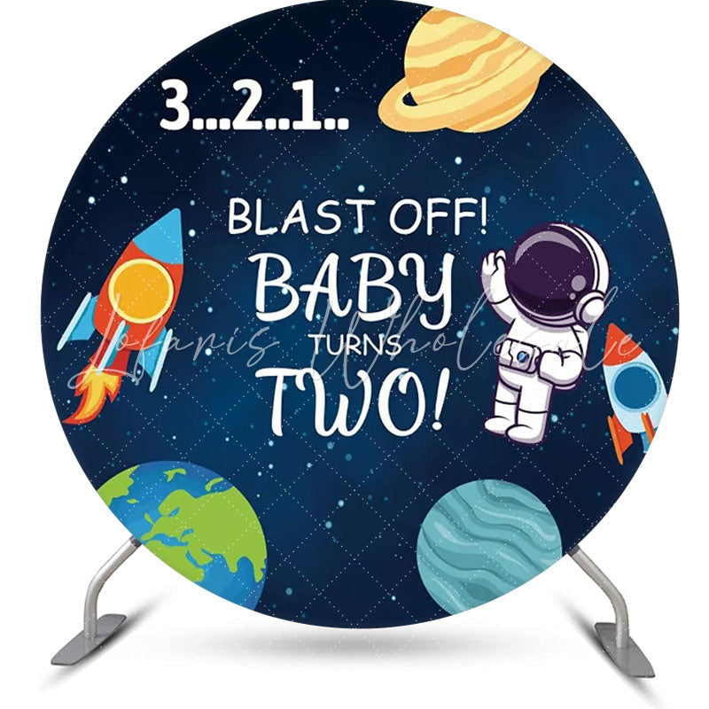 Lofaris Blast Off Galaxy Planets Round 2nd Birthday Backdrop