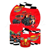 Blaze Themed Round Backdrop and Cylinders Kit for Kids Events