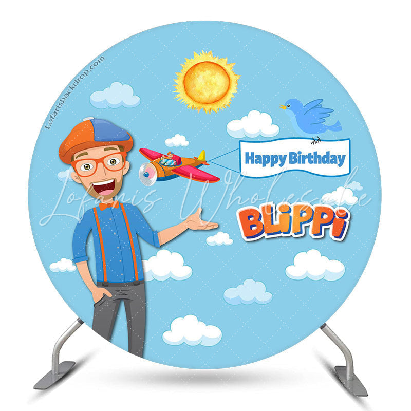 Lofaris Blippi Blue Sky Boy Round Happy Birthday Backdrop