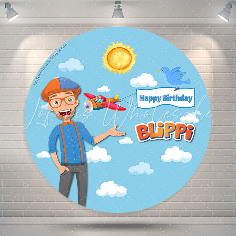 Lofaris Blippi Blue Sky Boy Round Happy Birthday Backdrop