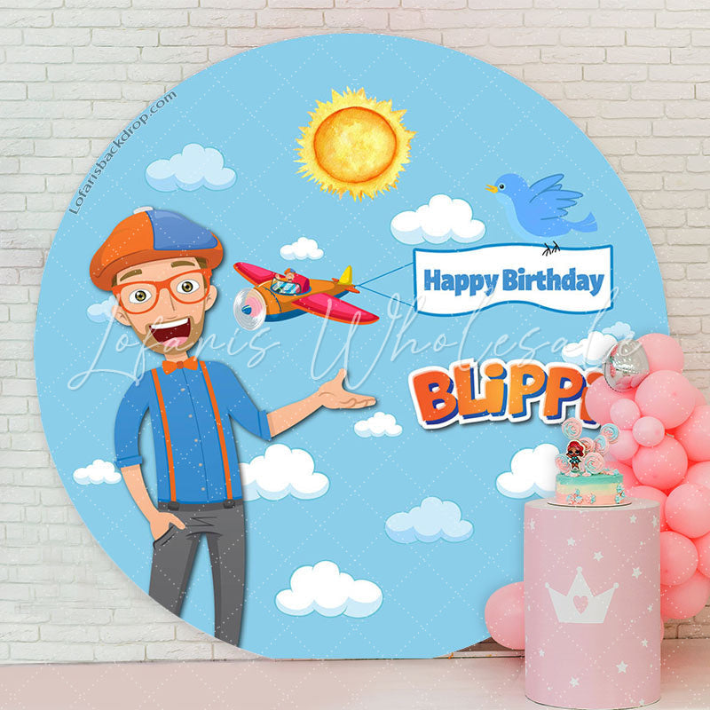 Lofaris Blippi Blue Sky Boy Round Happy Birthday Backdrop