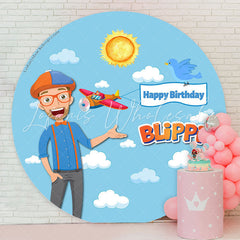 Lofaris Blippi Blue Sky Boy Round Happy Birthday Backdrop
