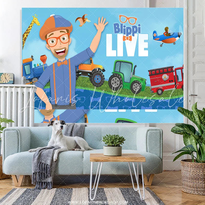Lofaris Blippi Live Cartoon Traffic Birthday Backdrop