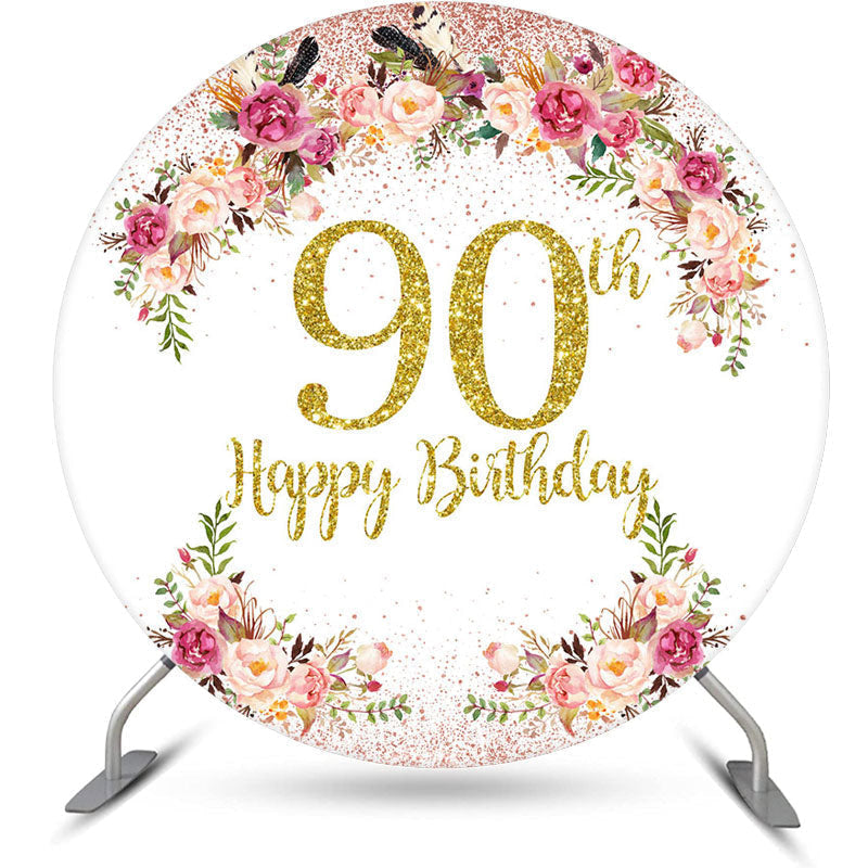 Lofaris Blooming Flowers Women Round 90th Birthday Backdrop