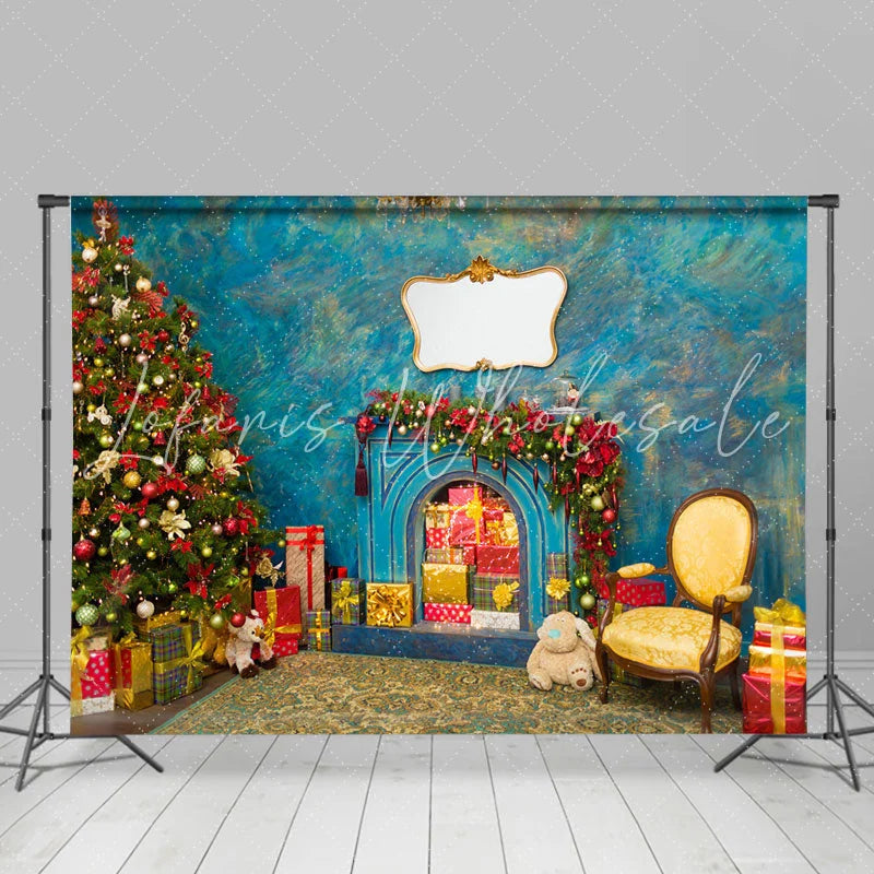 Lofaris Blue Abstract Wall Gifts Tree Christmas Backdrop