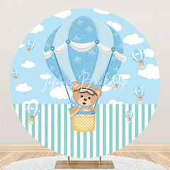 Lofaris Blue Air Balloon Bear Round Baby Shower Backdrop