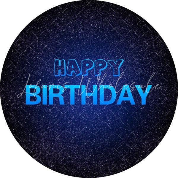 Lofaris Blue And Black Glitter Round Happy Birthday Backdrop
