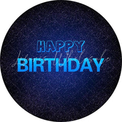 Lofaris Blue And Black Glitter Round Happy Birthday Backdrop