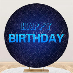 Lofaris Blue And Black Glitter Round Happy Birthday Backdrop