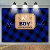 Lofaris Blue and Black Grid Stripe Oh Boy Baby Shower Backdrop