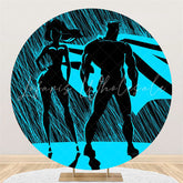 Lofaris Blue And Black Round Cartoon Hero Birthday Backdrop