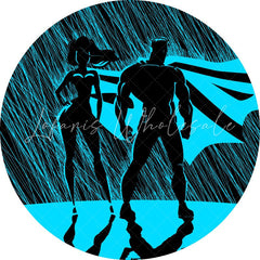 Lofaris Blue And Black Round Cartoon Hero Birthday Backdrop