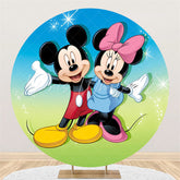 Lofaris Blue And Cyan Cartoon Mouse Round Birthday Backdrop