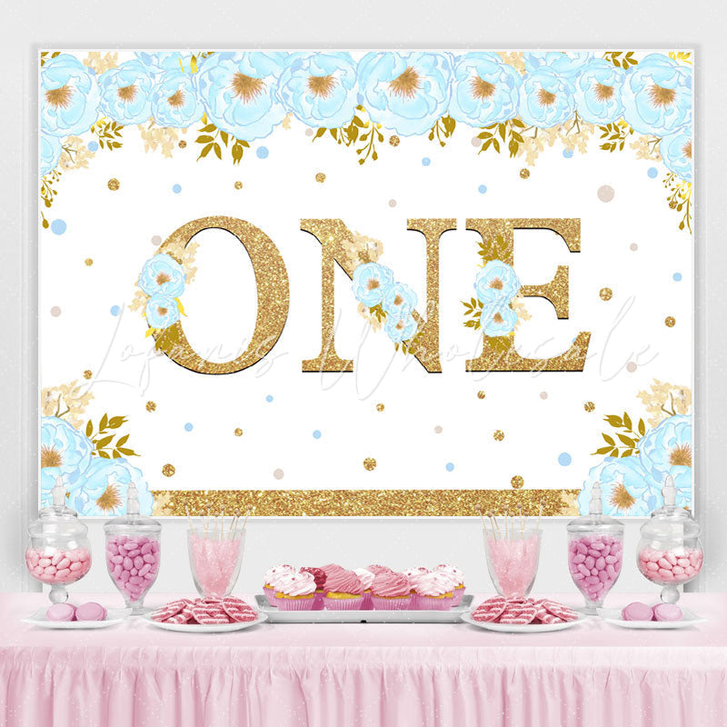 Lofaris Blue And Floral Happy 1St Birthday Backdrop For Boy