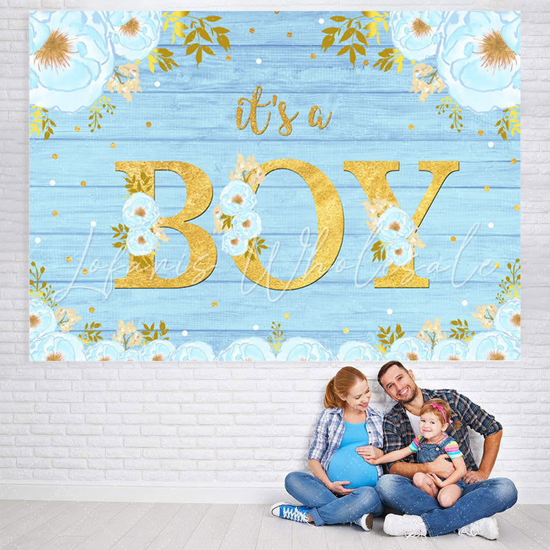 Lofaris Blue And Floral Wooden Baby Shower Backdrop For Boy