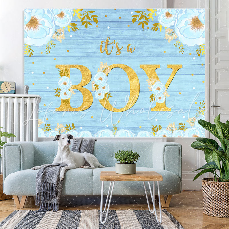 Lofaris Blue And Floral Wooden Baby Shower Backdrop For Boy