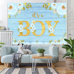Lofaris Blue And Floral Wooden Baby Shower Backdrop For Boy