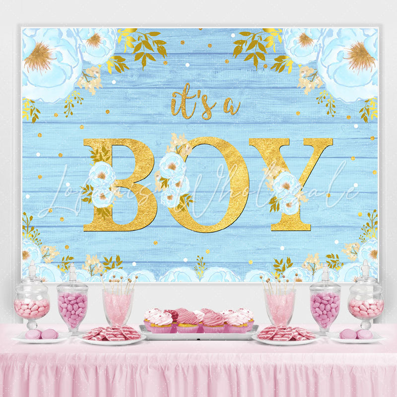 Lofaris Blue And Floral Wooden Baby Shower Backdrop For Boy