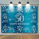 Lofaris Blue And Glitter Bokeh Happy 50Th Birthday Backdrop