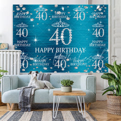 Lofaris Blue And Glitter Crown Happy 40Th Birthday Backdrop