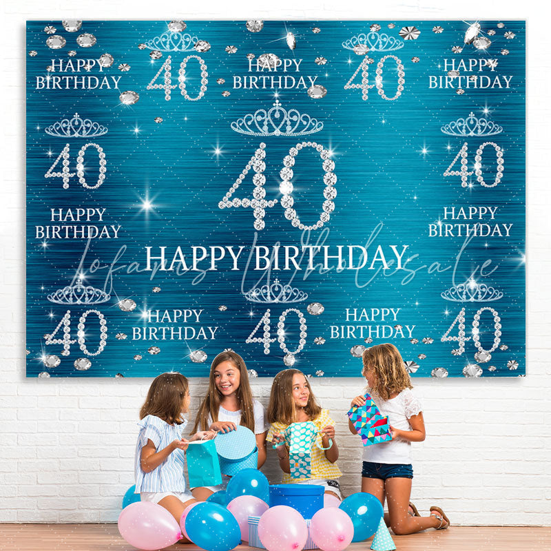 Lofaris Blue And Glitter Crown Happy 40Th Birthday Backdrop