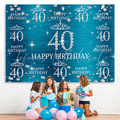 Lofaris Blue And Glitter Crown Happy 40Th Birthday Backdrop