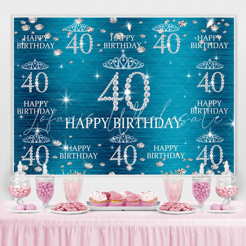 Lofaris Blue And Glitter Crown Happy 40Th Birthday Backdrop