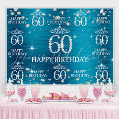 Lofaris Blue And Glitter Crown Happy 60Th Birthday Backdrop