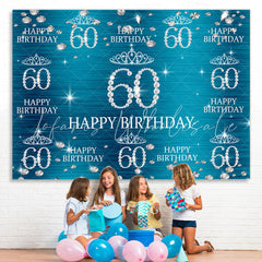 Lofaris Blue And Glitter Crown Happy 60Th Birthday Backdrop