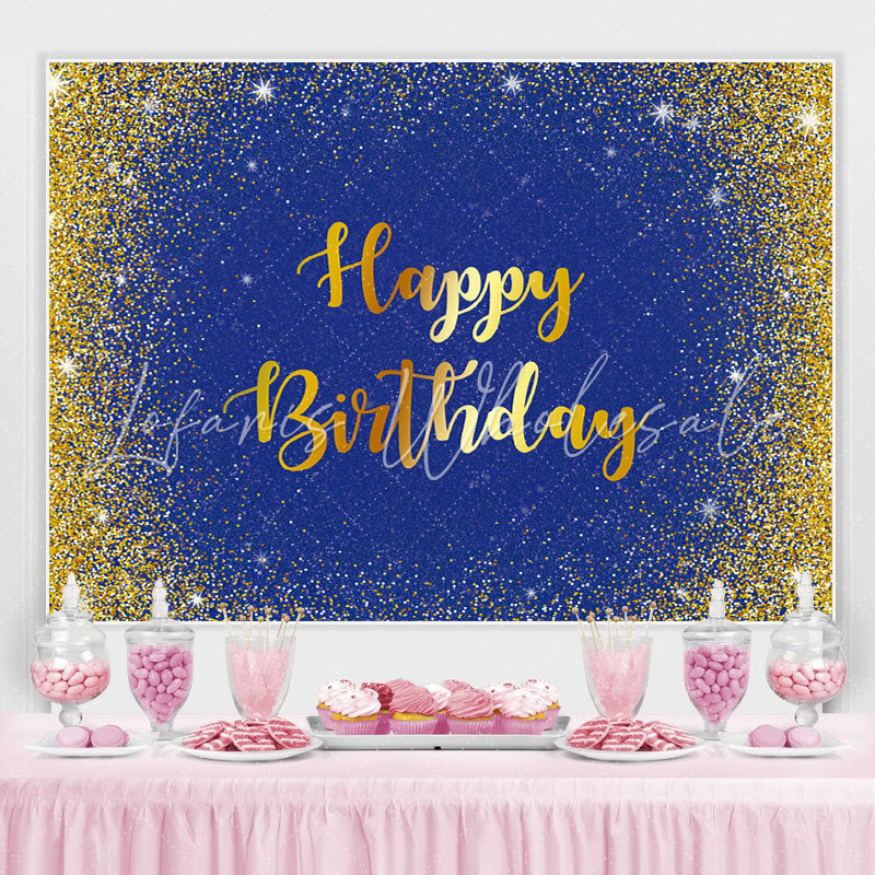 Lofaris Blue And Gold Glitter Happy Birthday Theme Backdrop