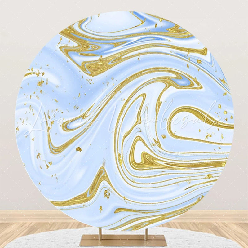 Lofaris Blue And Golden Abstract Round Birthday Backdrop