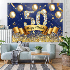 Lofaris Blue And Golden Balloon Happy 50Th Birthday Backdrop