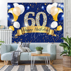 Lofaris Blue And Golden Balloon Happy 60Th Birthday Backdrop