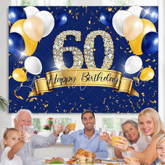 Lofaris Blue And Golden Balloon Happy 60Th Birthday Backdrop