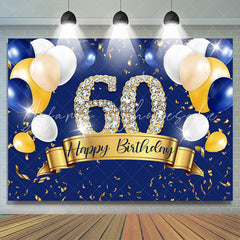 Lofaris Blue And Golden Balloon Happy 60Th Birthday Backdrop